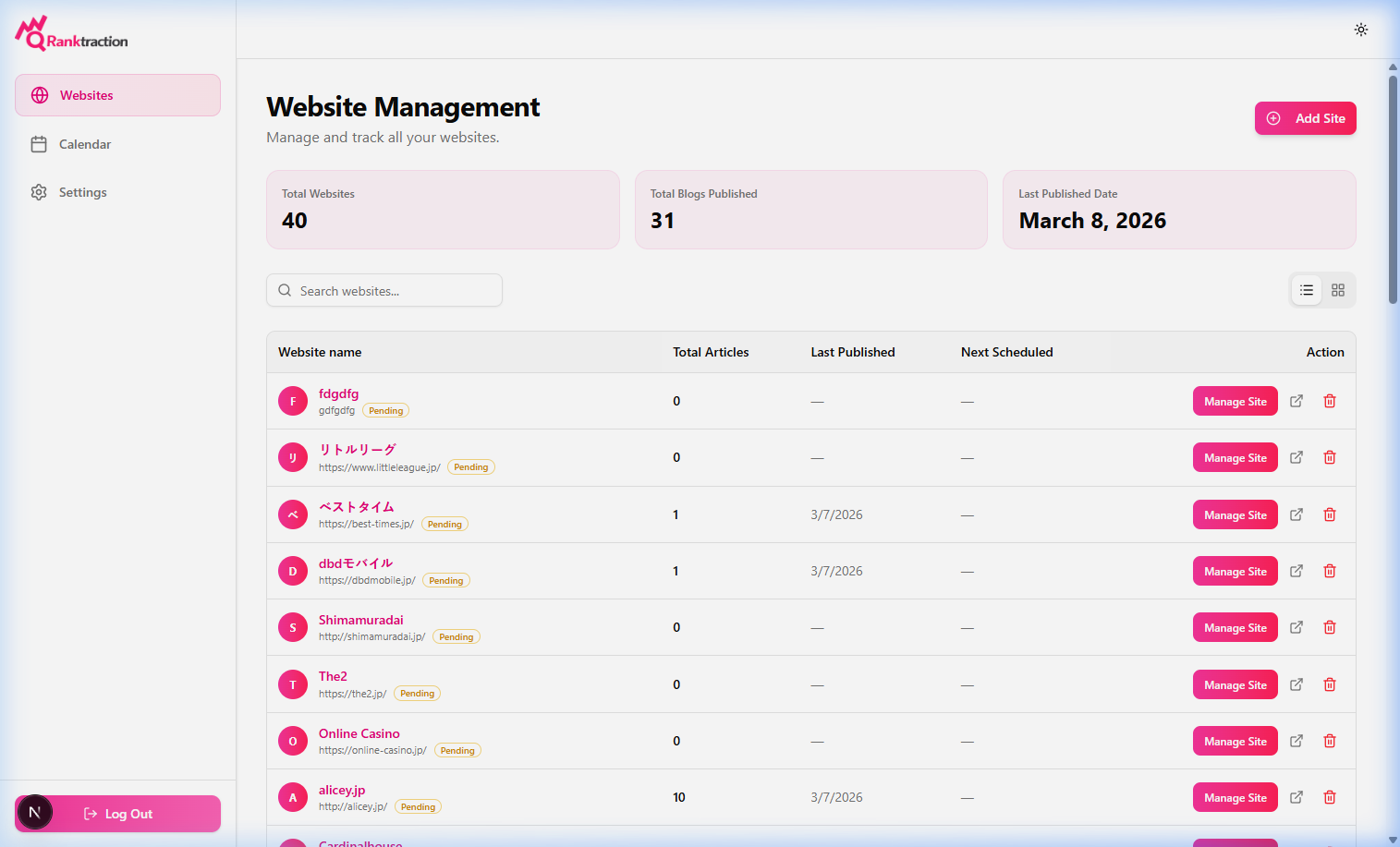 Ranktraction Dashboard